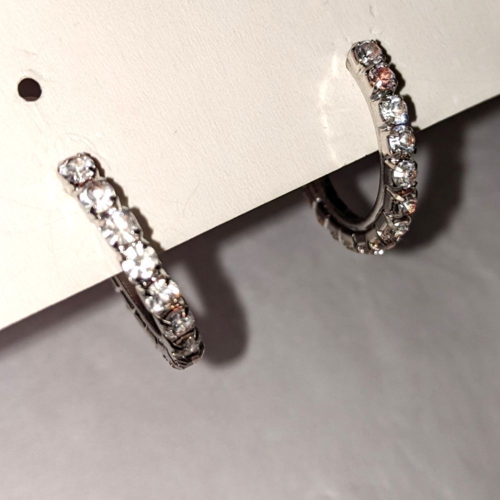 Silver Rhinestone Hoop Earrings Small - Picture 3 of 8